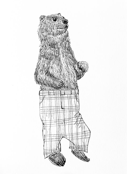 Animals in pants - Grizzly Wearing Plaid Pants Fine Art Print